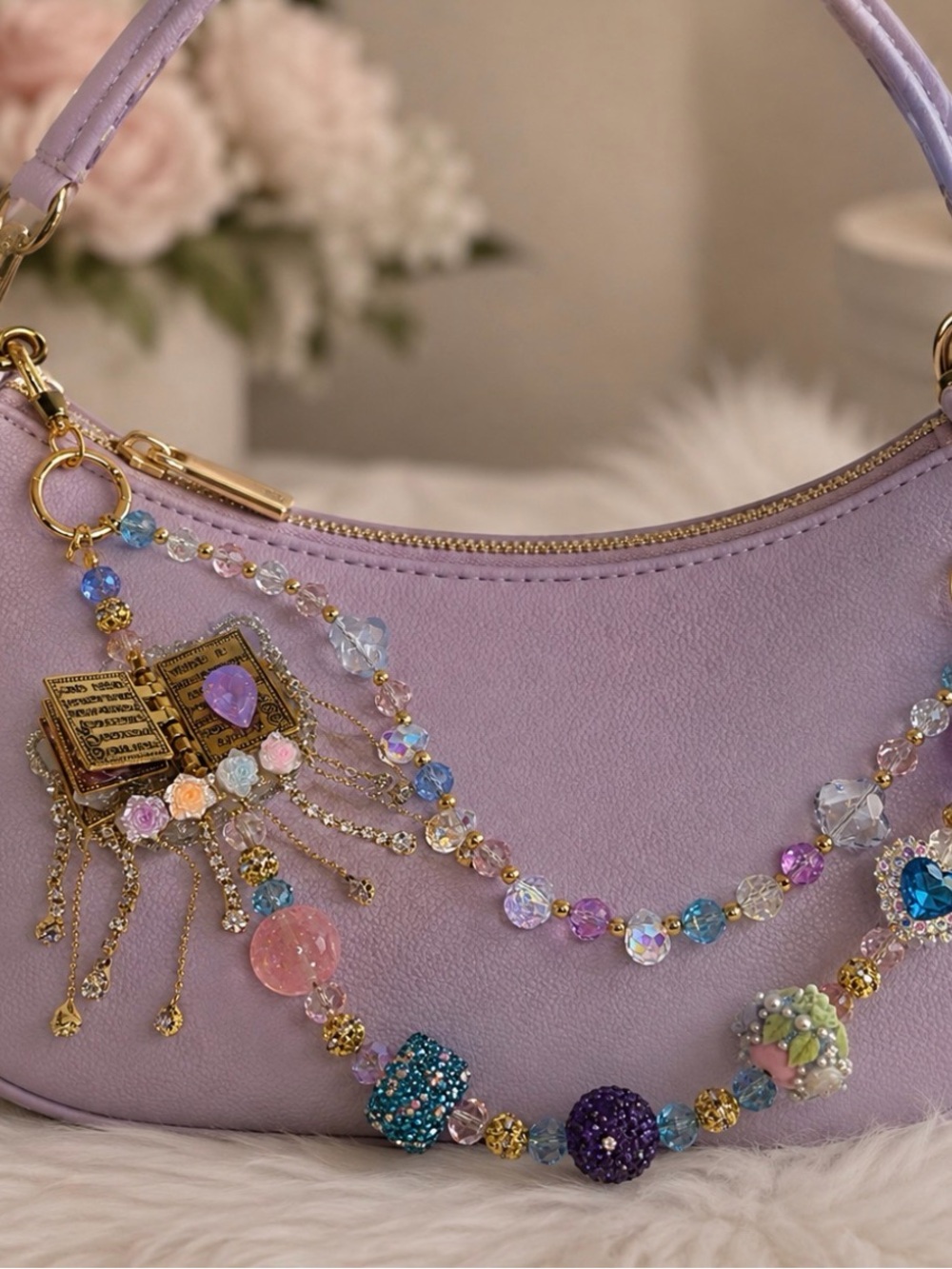 Pastel Multi Beaded Bible Purse Charms with Gold Accents